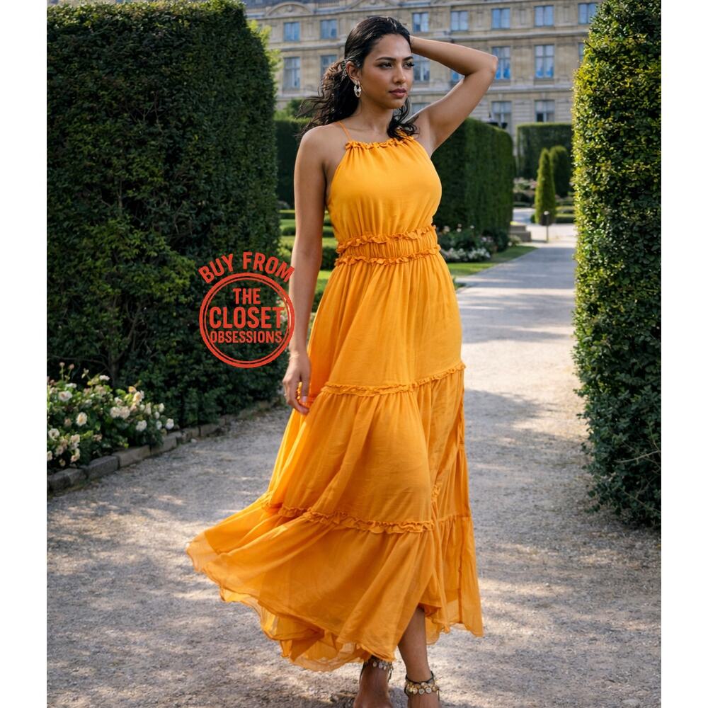 MANGO Yellow Halter Maxi Dress NWT Size 6